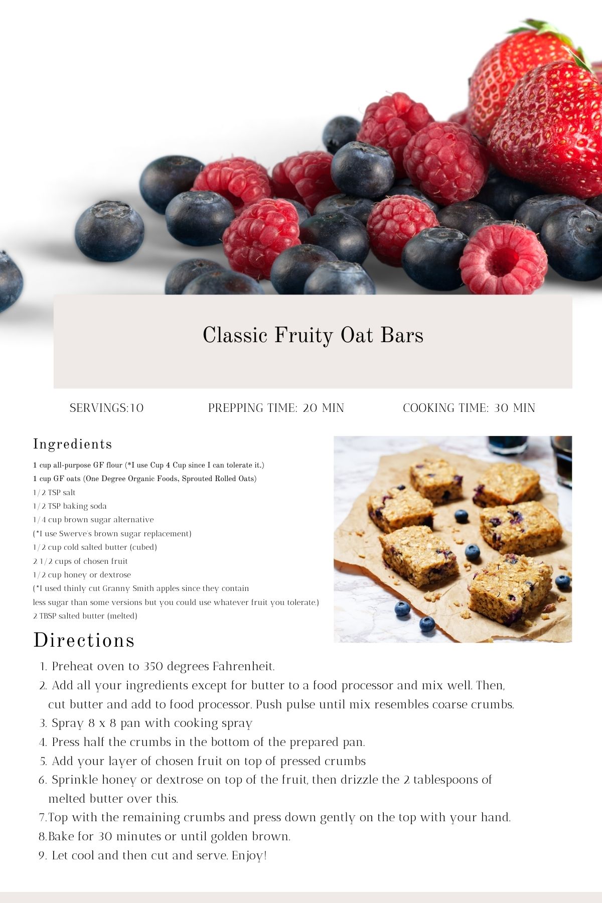 Classic Fruity Oat Bars – Sugar and Starch Free, No Problem